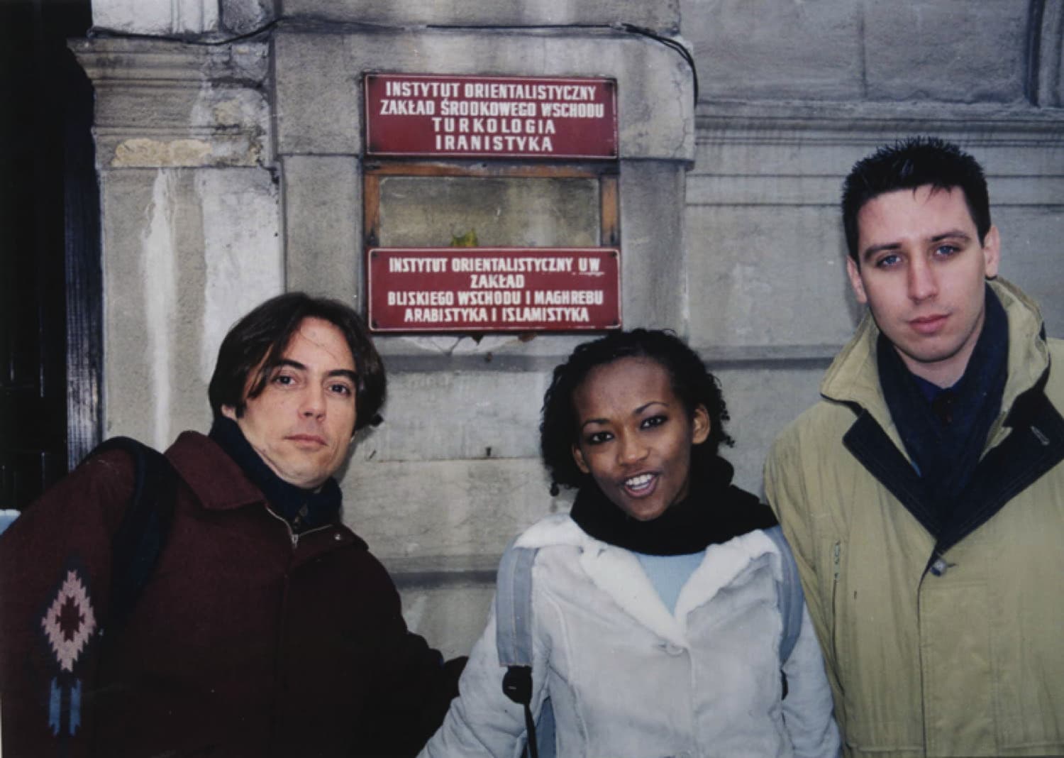 Three Israel at Heart student ambassadors outside a university building in Europe.
